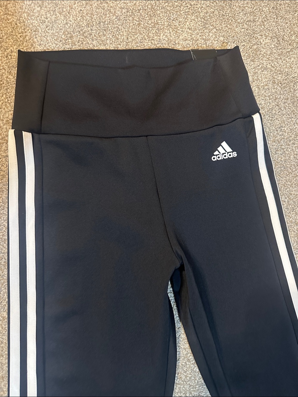 adidas Black Leggings with White Side Stripes for Kids - Picture 2 of 8